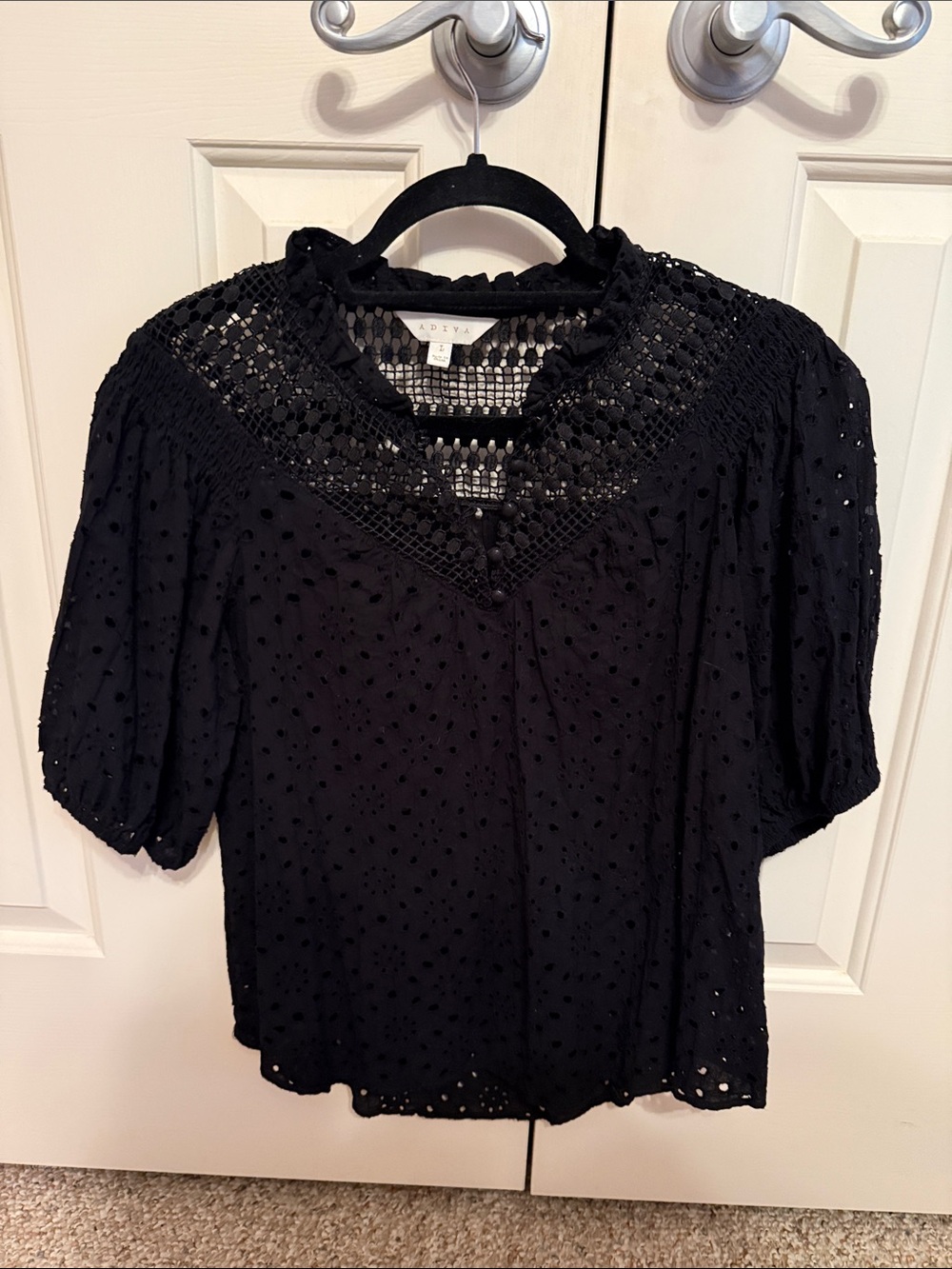 Adiva Black Eyelet Crochet Yoke Blouse